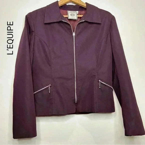 🧨L’EQUIPE Burgundy Blazer Bomber Jacket Fall  Colour Trend! - Picture 1 of 12